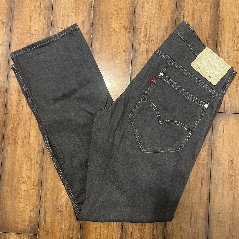 Levi's Jeans Mens Size 36x34 Grey Wash 514 Straight Fit White Stitch